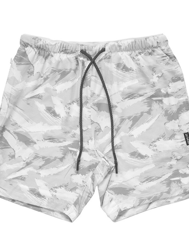 Slim Camouflage Print Casual Mid Waist Men's Shorts