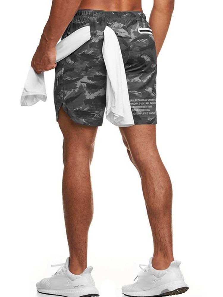 Slim Camouflage Print Casual Mid Waist Men's Shorts