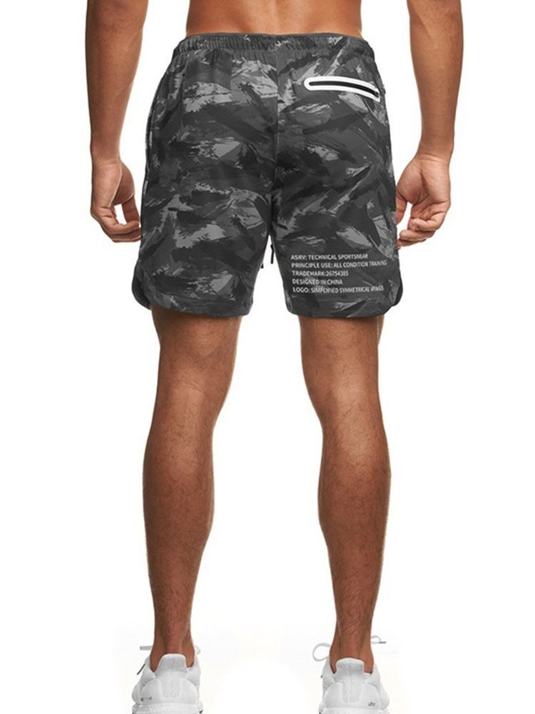 Slim Camouflage Print Casual Mid Waist Men's Shorts