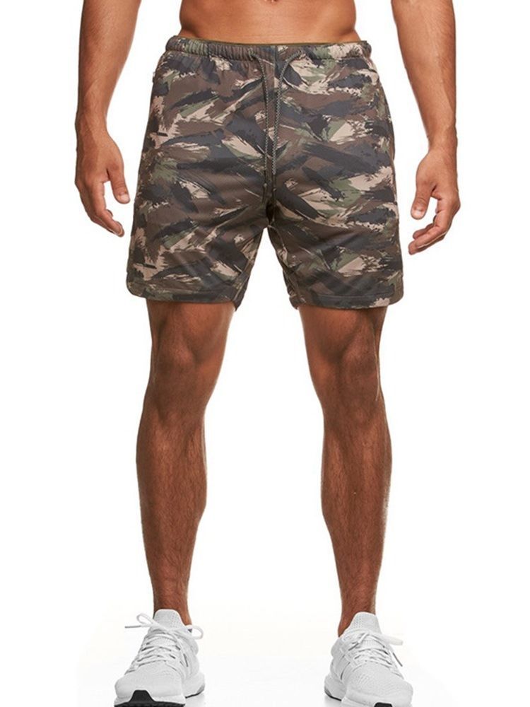 Slim Camouflage Print Casual Mid Waist Men's Shorts