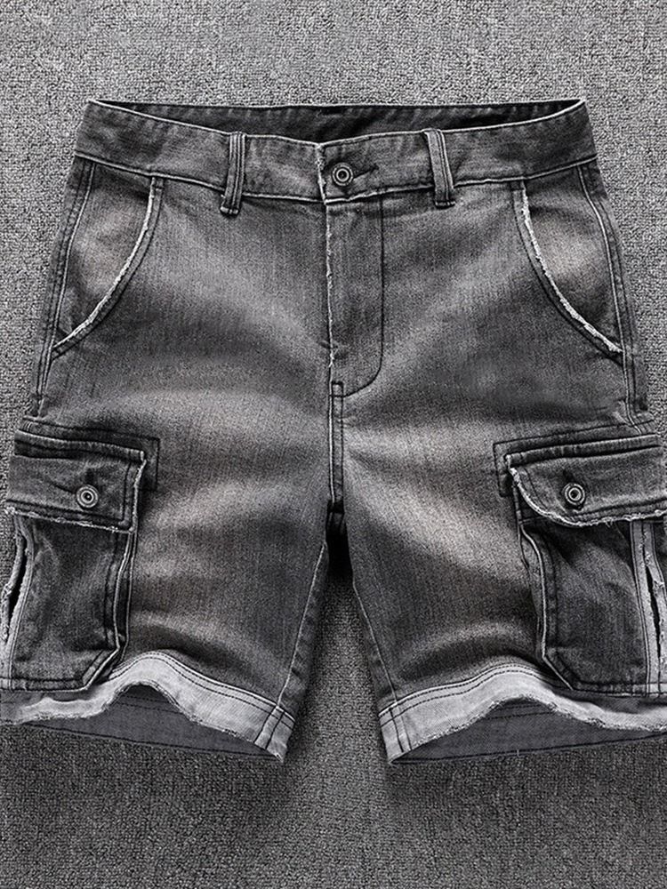 Straight Mid Waist Lynlås Denim Shorts Til Mænd