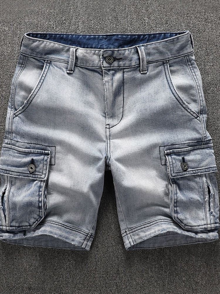 Straight Mid Waist Lynlås Denim Shorts Til Mænd