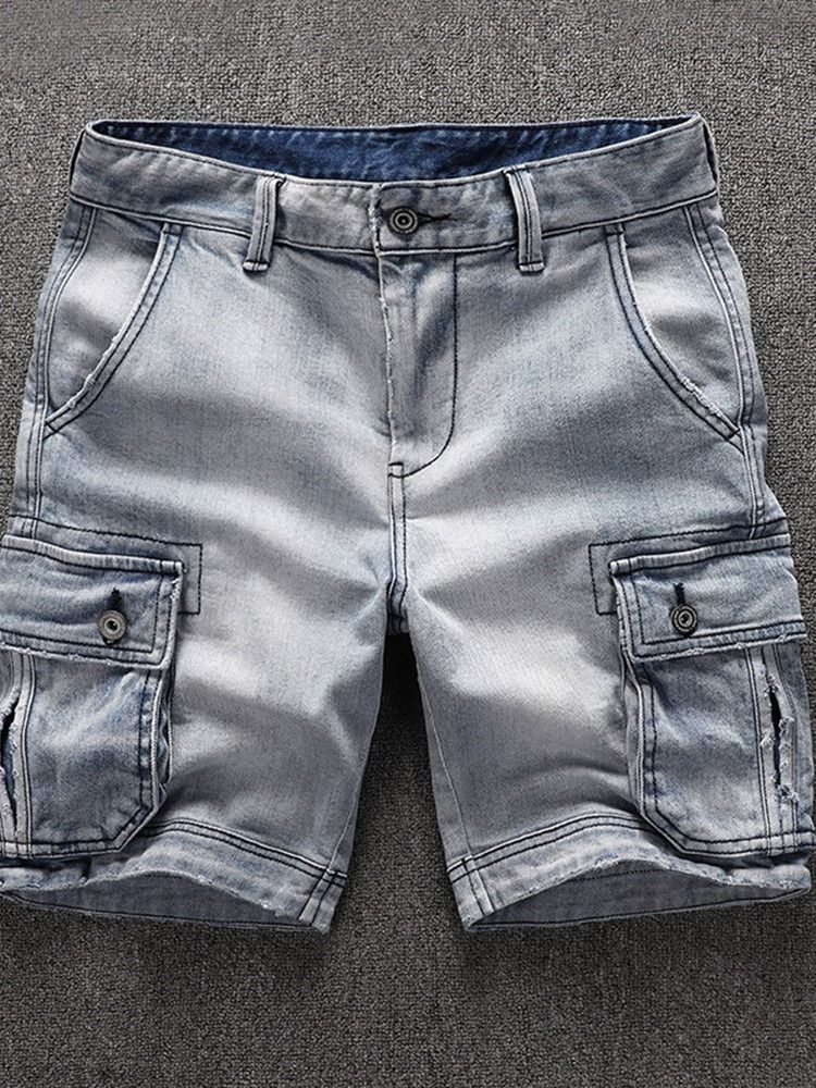 Straight Mid Waist Lynlås Denim Shorts Til Mænd