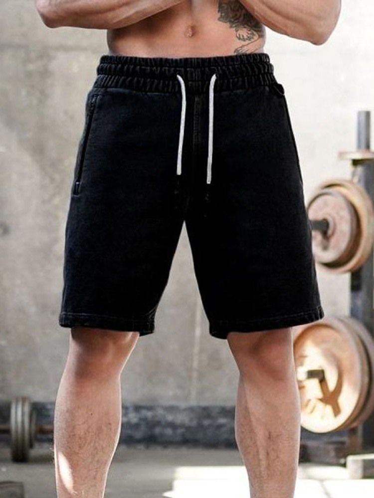 Straight Plain Lace-up Casual Shorts Til Mænd