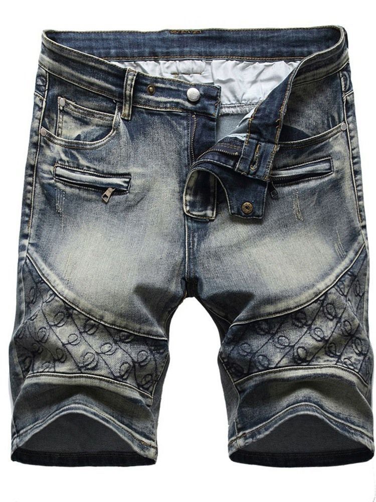 Straight Pocket Casual Lynlås Herre Denim Shorts