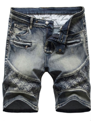 Straight Pocket Casual Lynlås Herre Denim Shorts