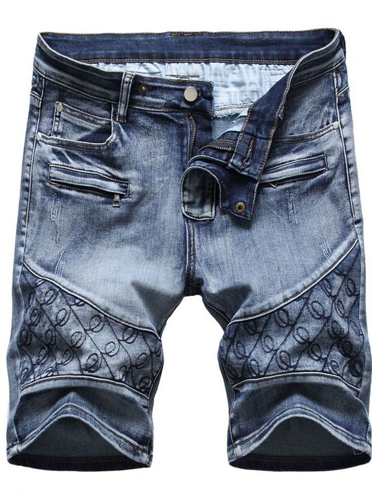 Straight Pocket Casual Lynlås Herre Denim Shorts