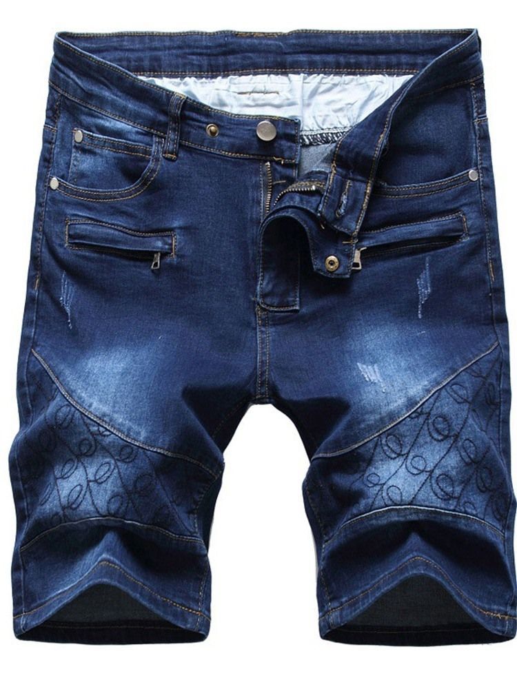 Straight Pocket Casual Lynlås Herre Denim Shorts