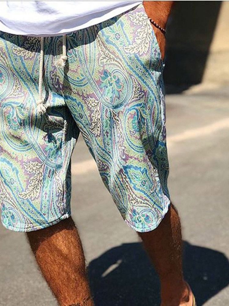 Straight Print Casual Shorts Til Mænd