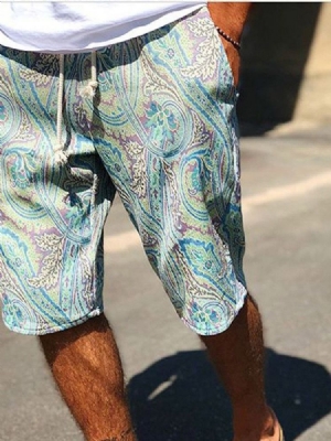 Straight Print Casual Shorts Til Mænd