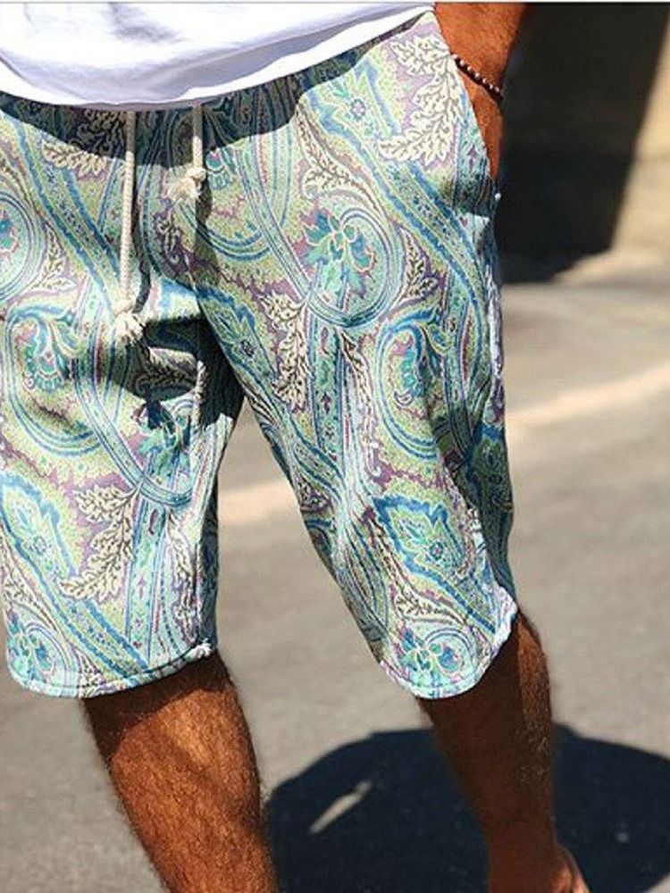 Straight Print Casual Shorts Til Mænd