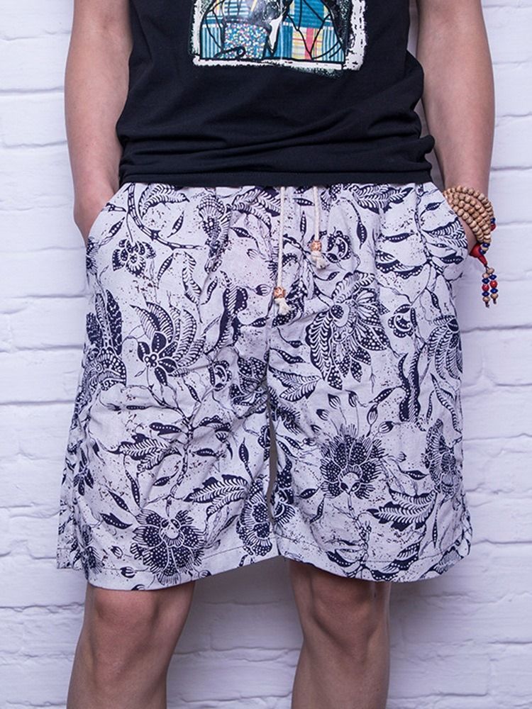 Straight Print Color Block Casual Shorts Til Mænd