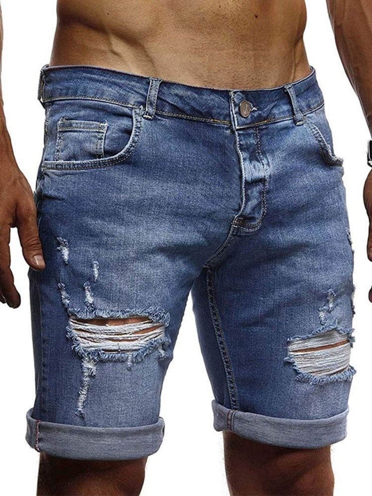 Tynd Gradient Hul Midt Talje Lynlås Jeans Til Mænd