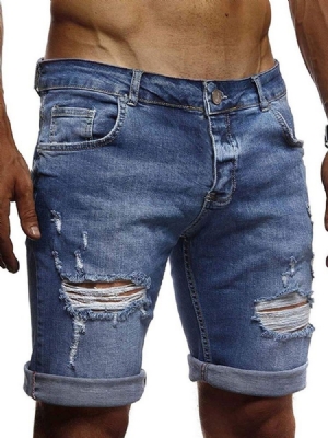 Tynd Gradient Hul Midt Talje Lynlås Jeans Til Mænd