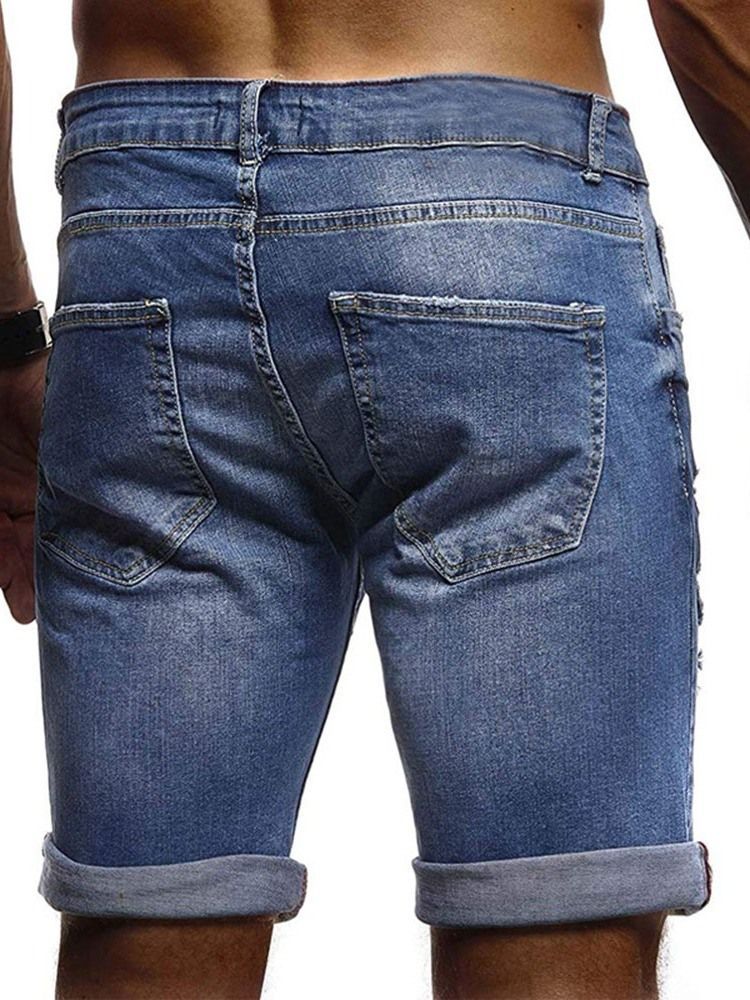 Tynd Gradient Hul Midt Talje Lynlås Jeans Til Mænd