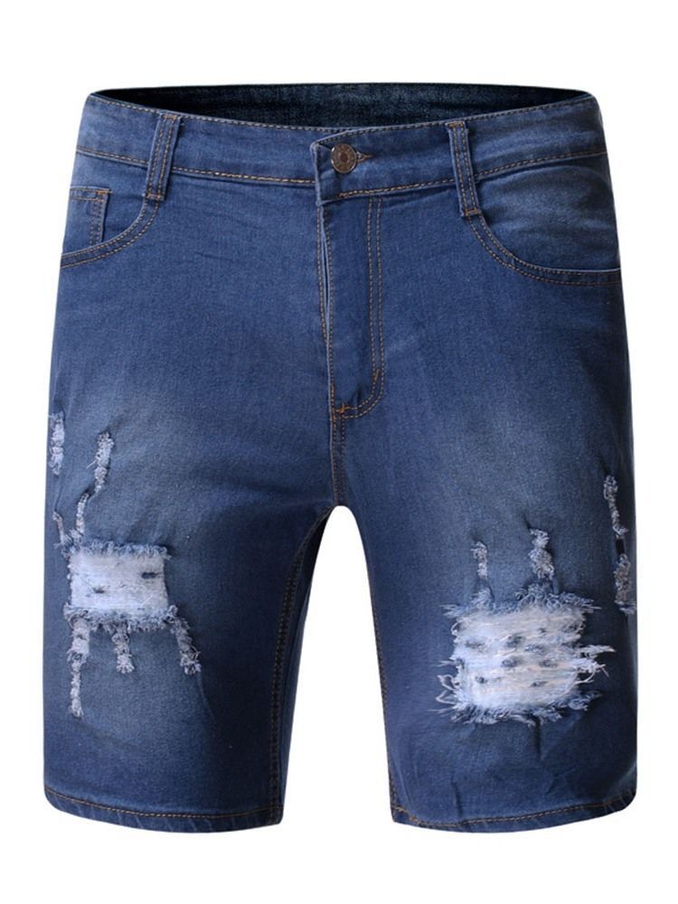 Tynd Gradient Hul Midt Talje Lynlås Jeans Til Mænd