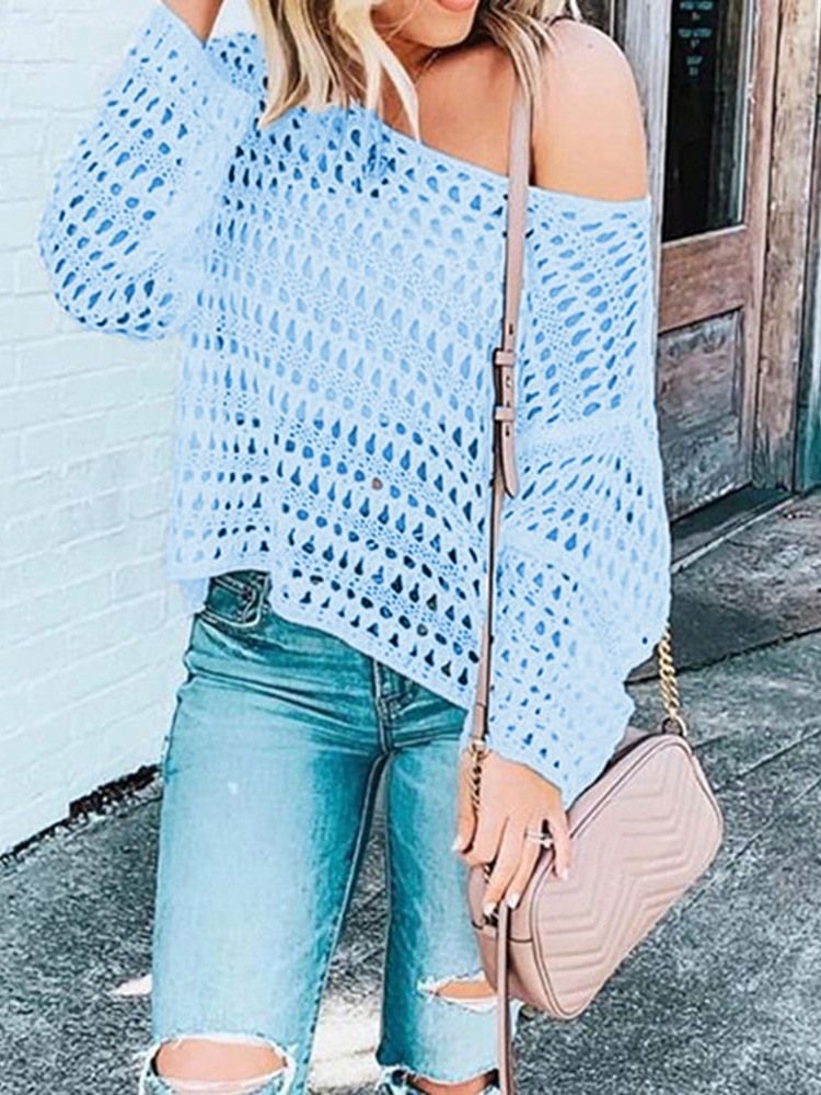 Kvinders Almindelig Hule Off-shoulder Løs Sweater