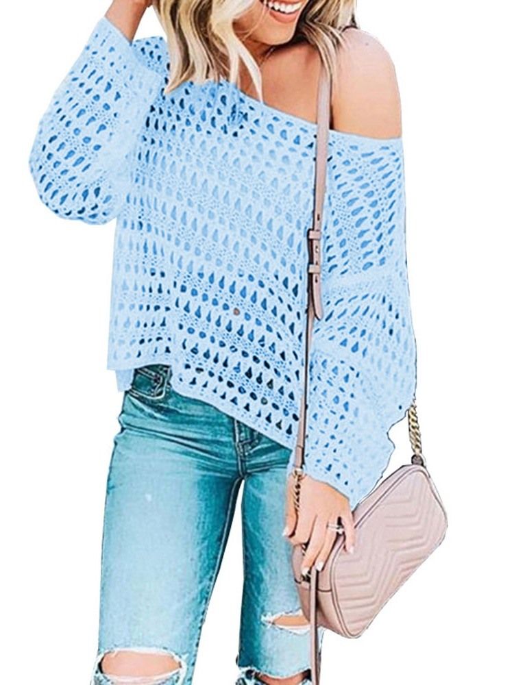 Kvinders Almindelig Hule Off-shoulder Løs Sweater