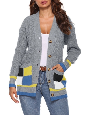 Kvinders Patchwork Regular Single-breasted Fall Loose Sweater