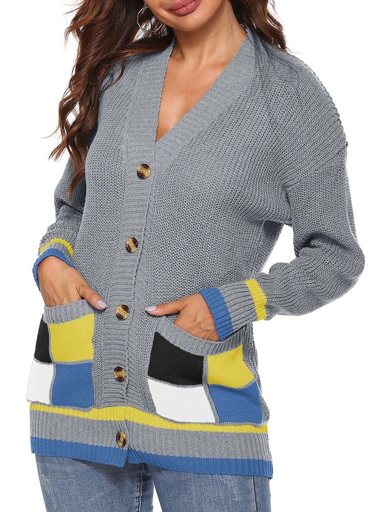 Kvinders Patchwork Regular Single-breasted Fall Loose Sweater