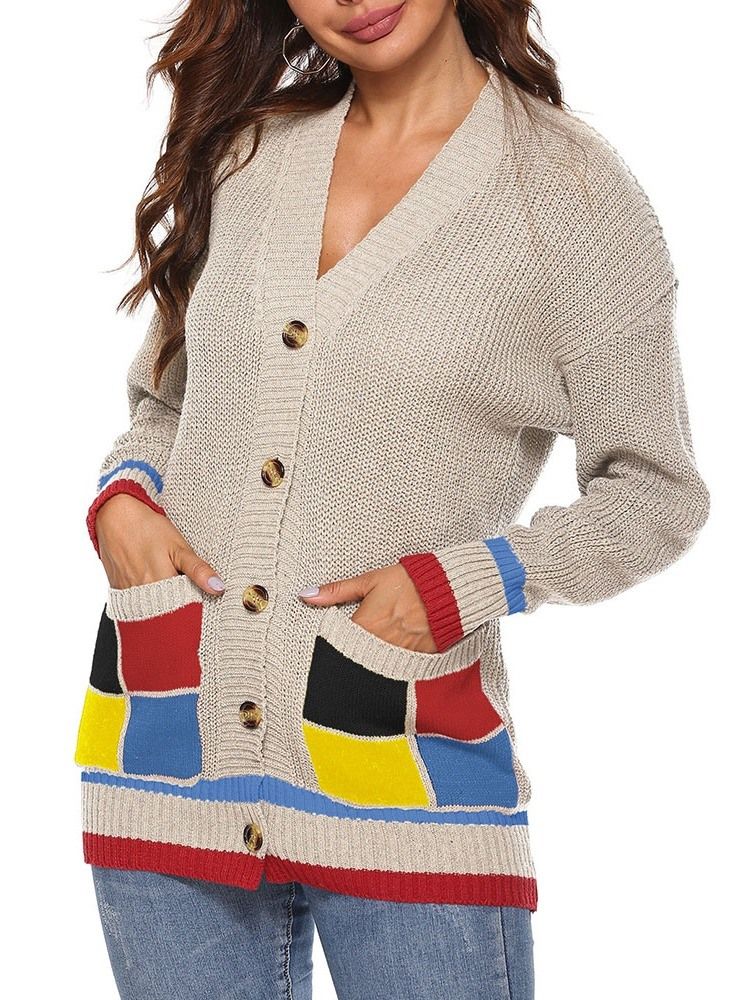 Kvinders Patchwork Regular Single-breasted Fall Loose Sweater