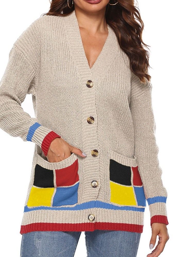 Kvinders Patchwork Regular Single-breasted Fall Loose Sweater