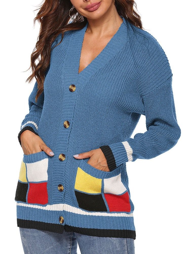 Kvinders Patchwork Regular Single-breasted Fall Loose Sweater