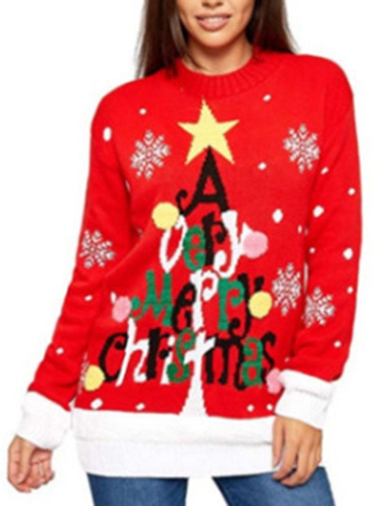 Regular Print Straight Christmas Women's Sweater