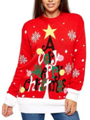 Regular Print Straight Christmas Women's Sweater