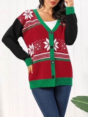 Single-breasted Regular Thick Mid-length V-neck Christmas Women's Sweater