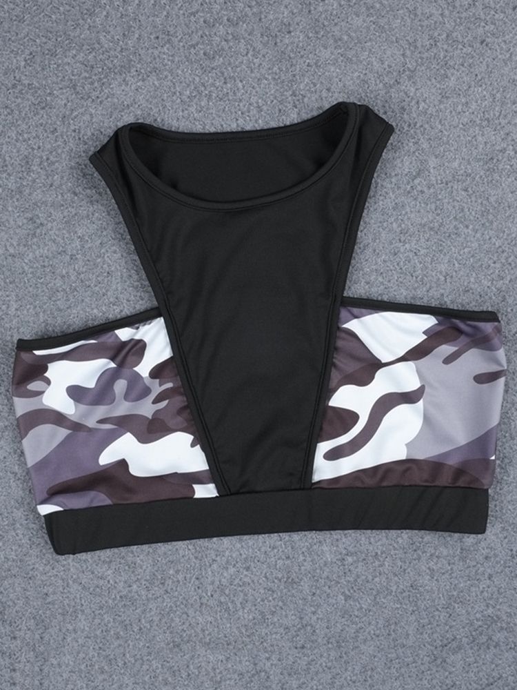 Kvinders Print Anti-sved Camouflage Pullover Yoga Sportssæt