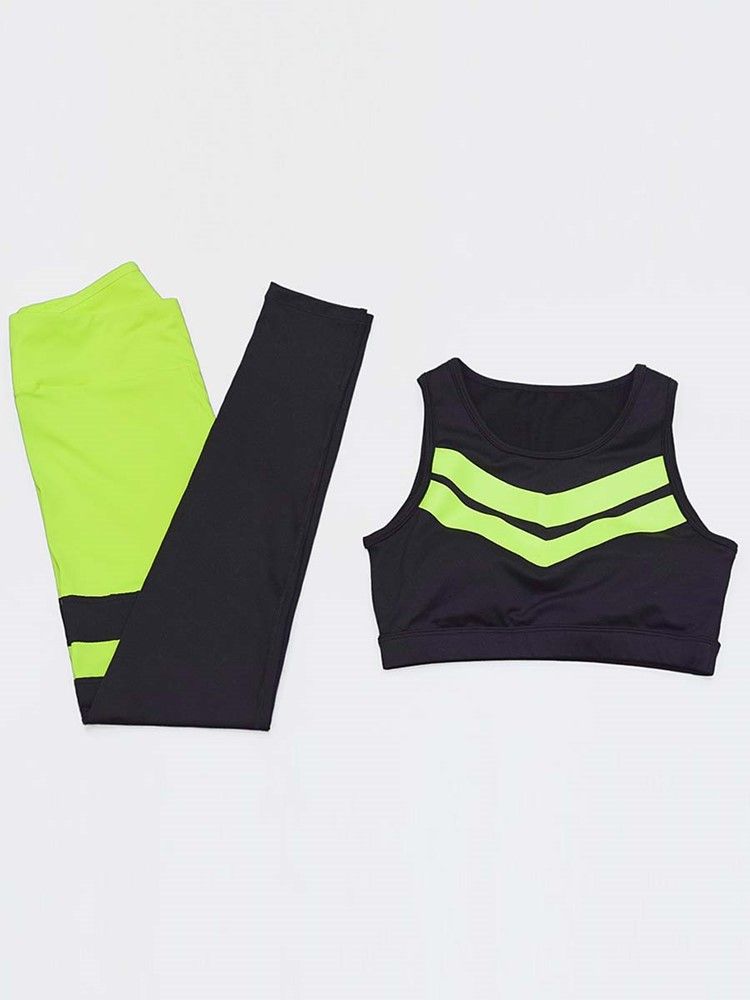 Women's Patchwork Color Block Anti-sweat Yoga Ærmeløse Sportssæt