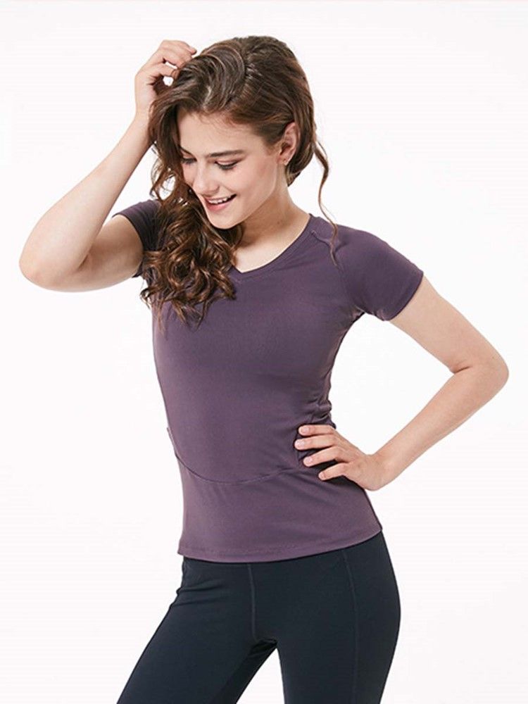 Kvinders Nylon Hurtig Tør Solid Yoga Pullover T-shirt