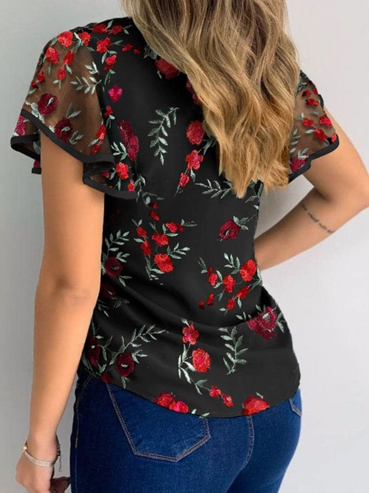 Floral Patchwork Regular Standard Kortærmet Kvinders Bluse