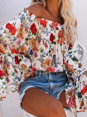 Off Shoulder Floral Print Standard Langærmet Damerbluse