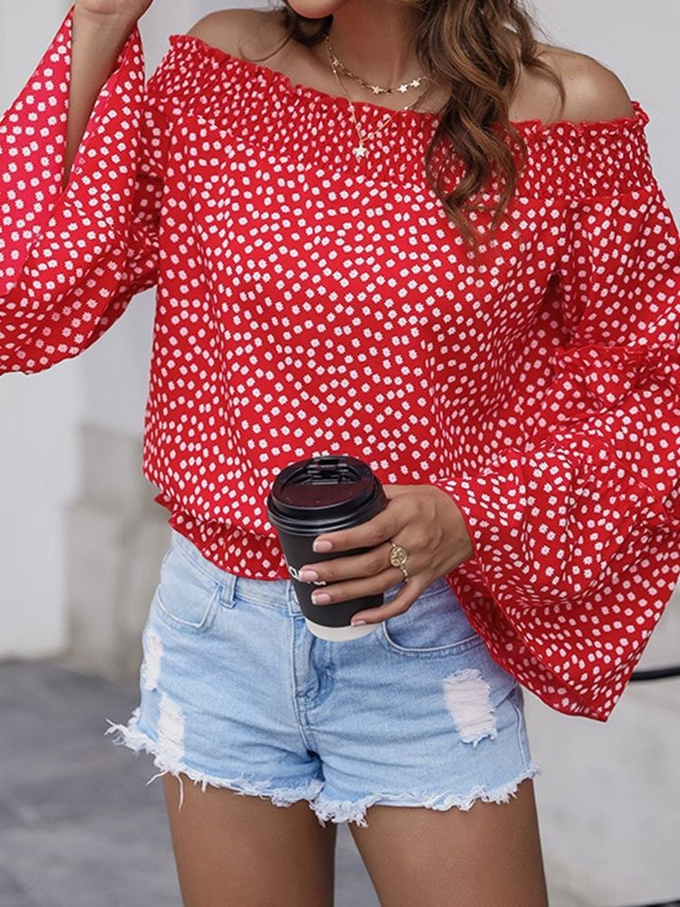 Patchwork Polka Dots Flare Sleeve Standard Kvinders Langærmet Bluse