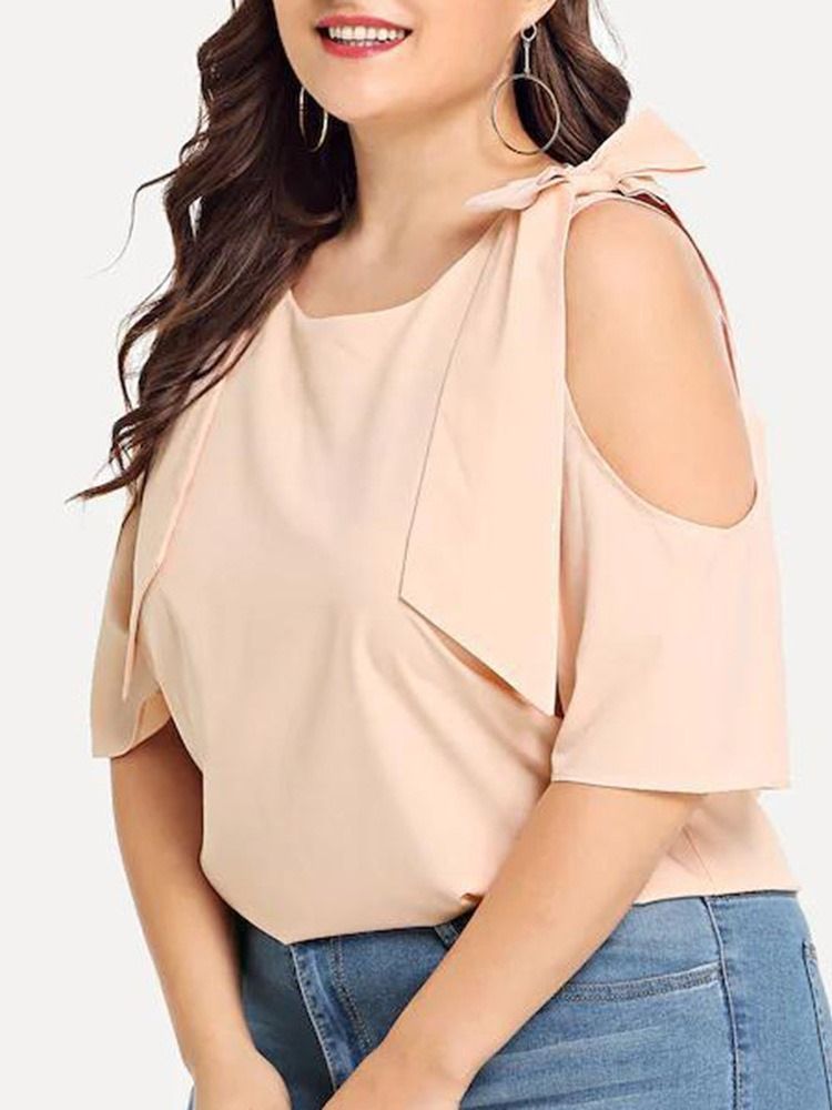 Plain Hollow Round Neck Standard Bluse Til Kvinder