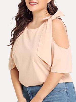 Plain Hollow Round Neck Standard Bluse Til Kvinder