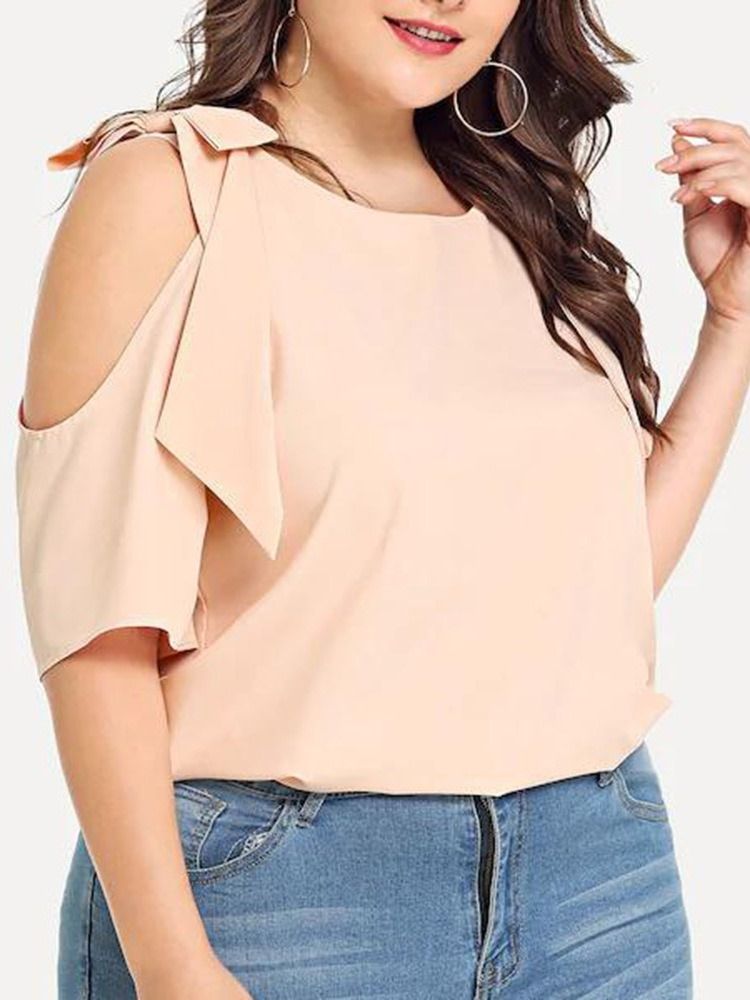 Plain Hollow Round Neck Standard Bluse Til Kvinder