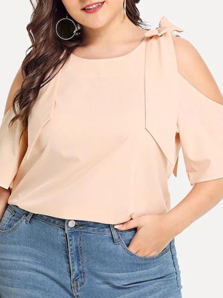 Plain Hollow Round Neck Standard Bluse Til Kvinder