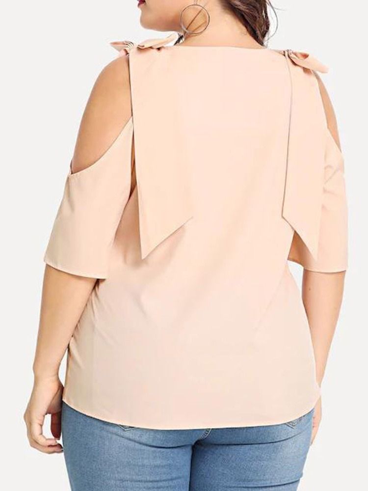 Plain Hollow Round Neck Standard Bluse Til Kvinder