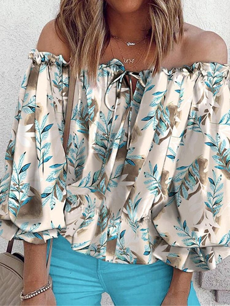 Print Floral Off Shoulder Mid-length Ni Points Ærmerbluse Til Kvinder