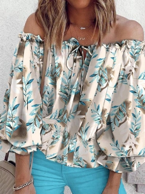 Print Floral Off Shoulder Mid-length Ni Points Ærmerbluse Til Kvinder