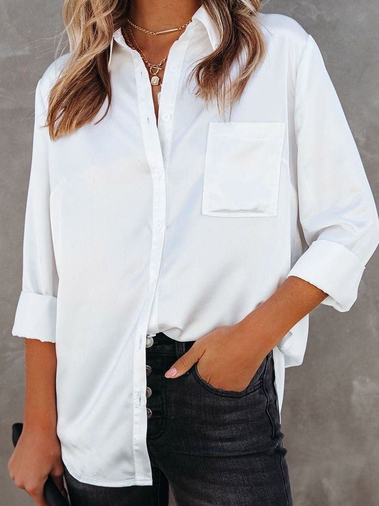 Regular Plain Patchwork Langærmet Standard Dame Slim Bluse