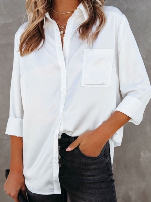 Regular Plain Patchwork Langærmet Standard Dame Slim Bluse