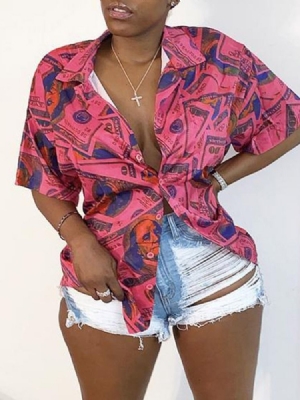 Regular Print Revers Half Sleeve Mid-length Women's Bluse