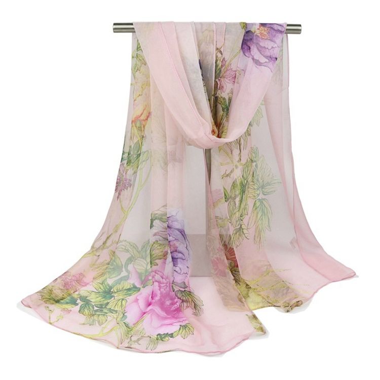 Chiffon Simpelt Og Elegant Blomster Tørklæde Til Kvinder