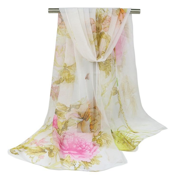 Chiffon Simpelt Og Elegant Blomster Tørklæde Til Kvinder