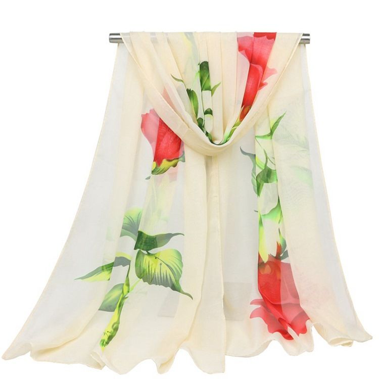 Graceful Rose Printed Chiffon Women's Scarf