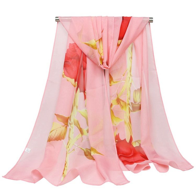 Graceful Rose Printed Chiffon Women's Scarf